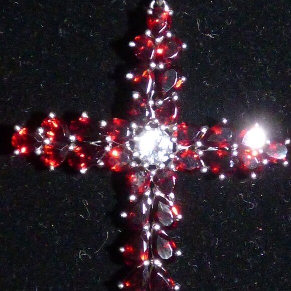 7.49CTS GARNET & WHITE TOPAZ SS CROSS PENDANT GOTH VICTORIAN LE 40 - Picture 8 of 9